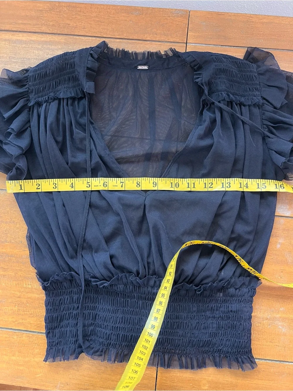 Free People Twila Sheer Net Tulle Cropped Blouse Indigo Lost Blue Boho Size Smal